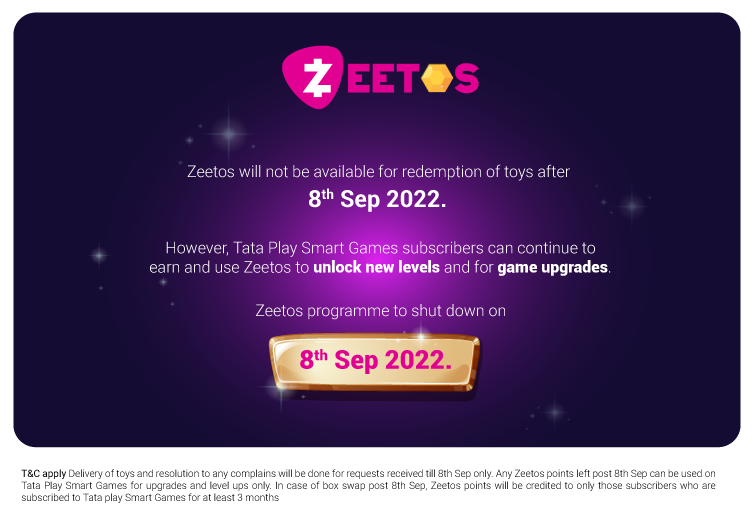 Zeetos programme to discontinue on 8th Sep 2022